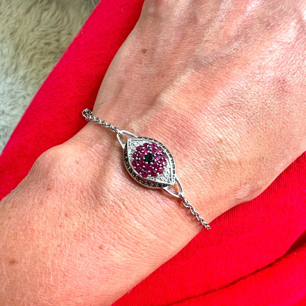 Semi precious evil eye bracelet 925 silver